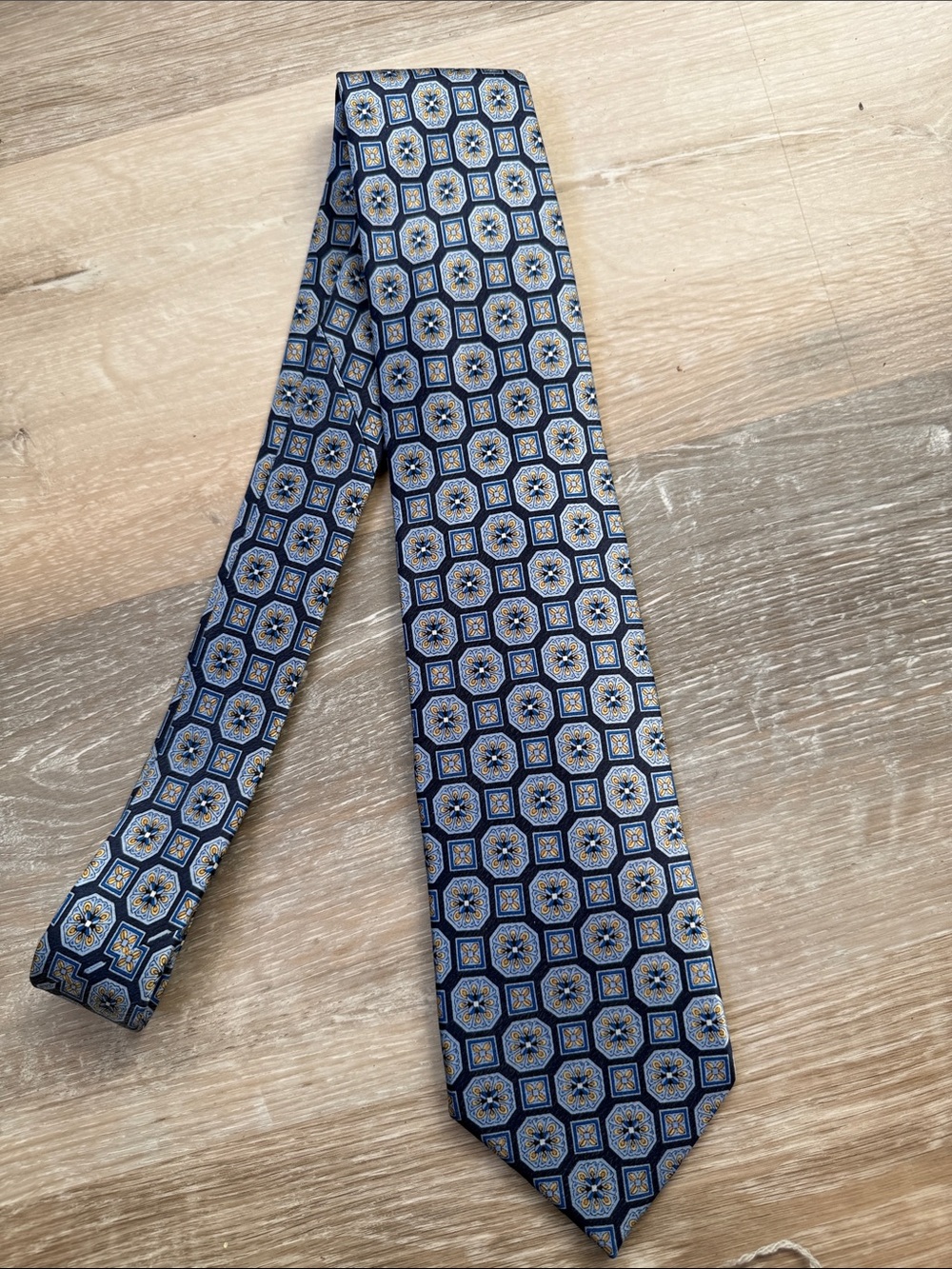 Classic Geometric Blue and Gold Men's Tie